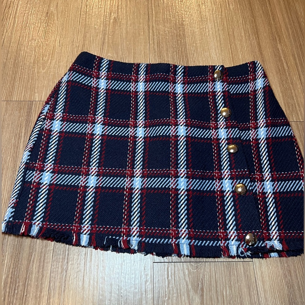 Plaid Navy Blue and Red Mini Skirt Size M - Picture 5 of 11